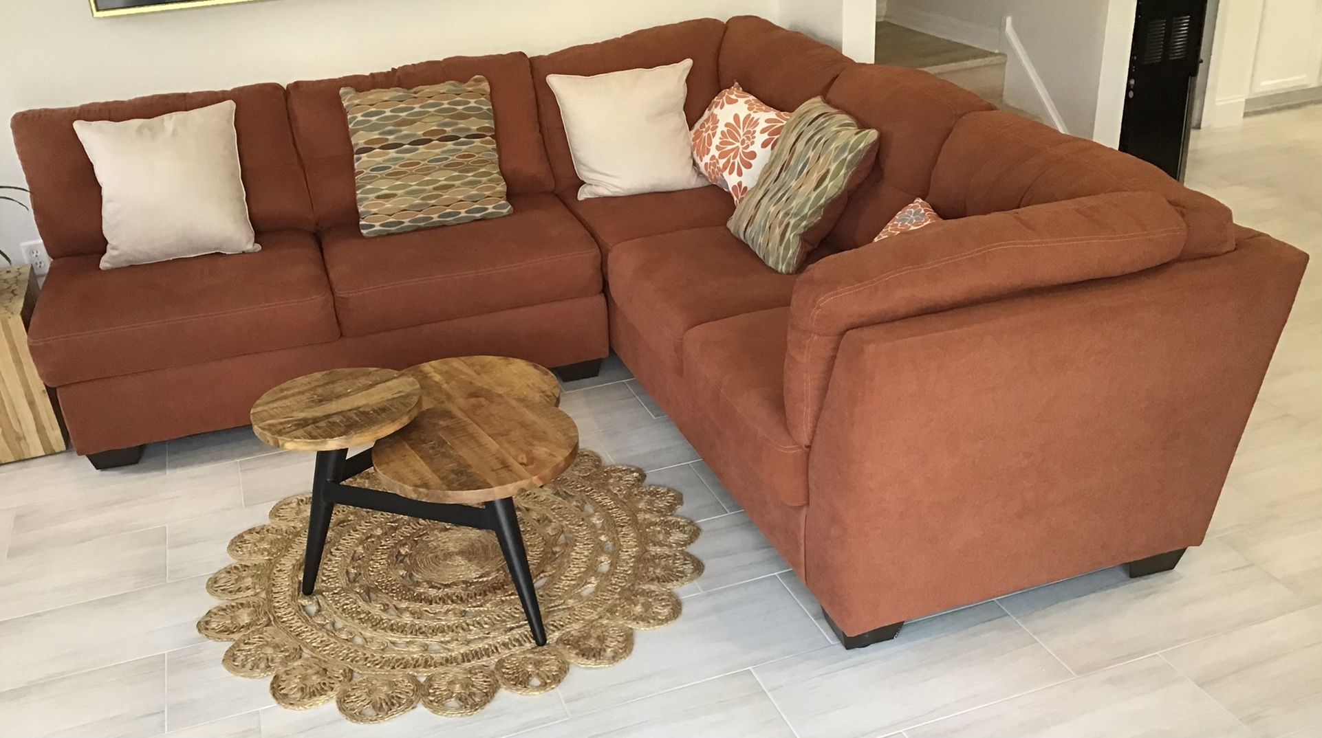 Sofa Couch Ashley Furniture Delta City in Rust Color L Shaped Right Or Left Love Seat Living Room Set