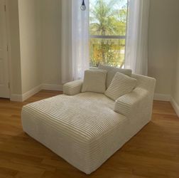 Cloudline Oversized Chaise Lounge Chair in Soft Corduroy, Modern Comfy Couch with Full Foam Cus