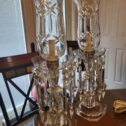 Pair of Antique Hurricane Lamps 22 Inches Tall. 