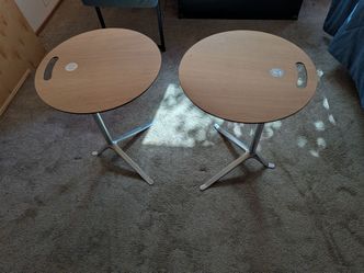 Set of 2 Round Side Tables with Metal Base