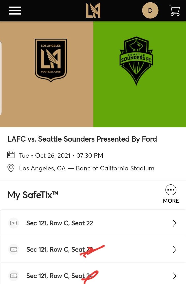 Single Ticket for Today's Game LAFC vs Seattle