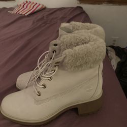 Fur Lined White Timberland Boots 