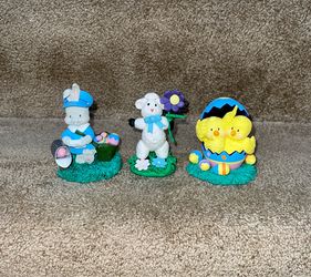 Easter lot of 3 table shelf decor Bunny mailman Chick in egg Sheep resin