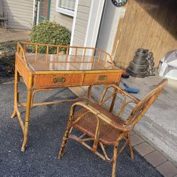 Wicker Desk With Chair 