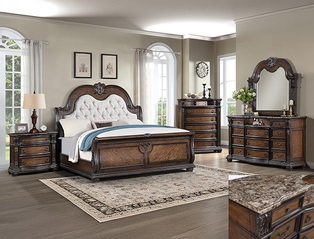 Bedroom Ser 4 Pc Coffee Brown Finish, New Especial Price