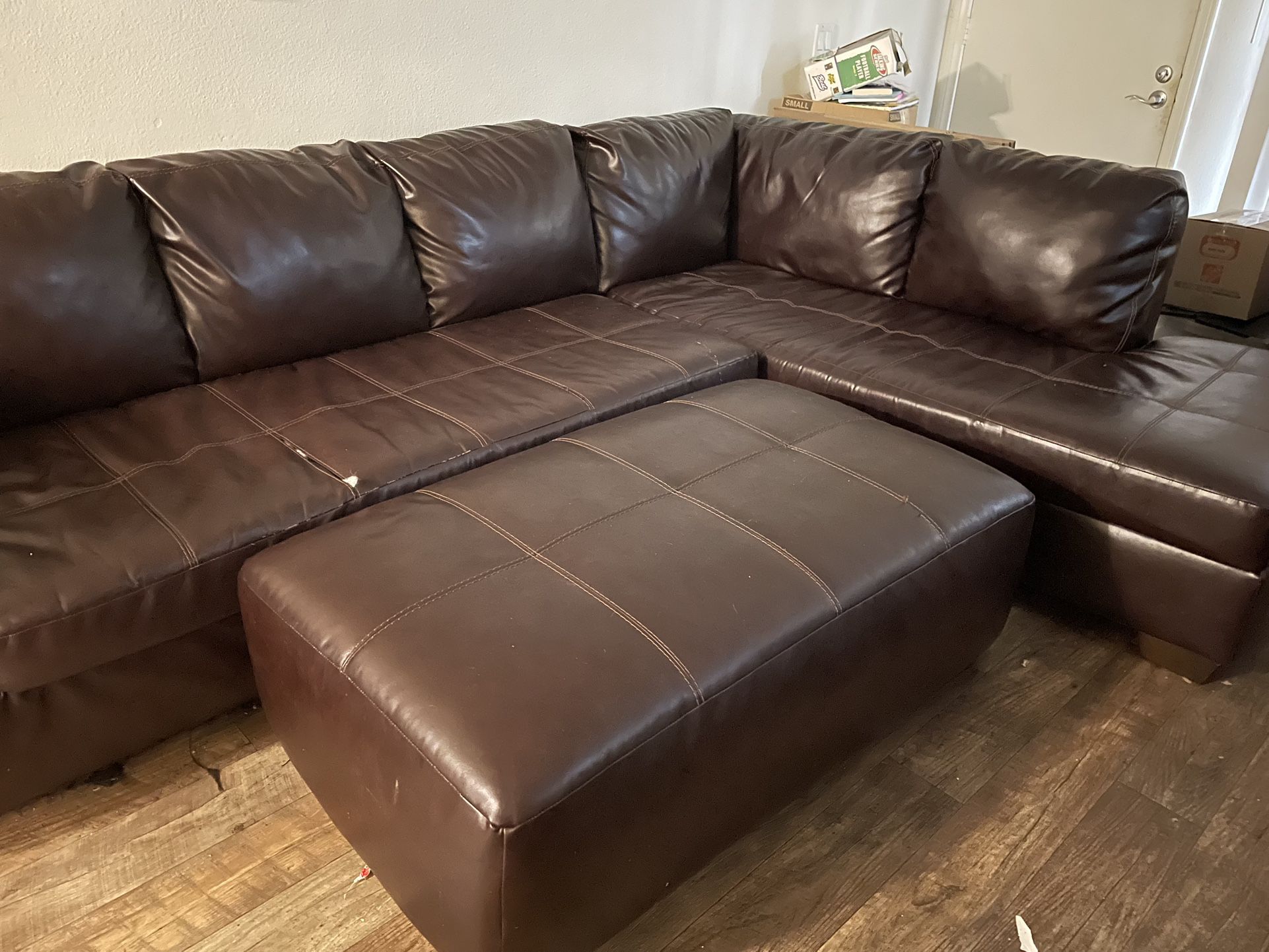 Brown Leather Couch Sectional With Ottoman 