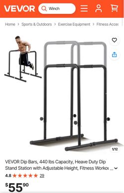 VEVOR Dip Bars, 440 lbs Capacity, Heave Duty Dip Stand Station with Adjustable Height, Fitness Workout Dip Bar Station Stabilizer Parallette Push Up S
