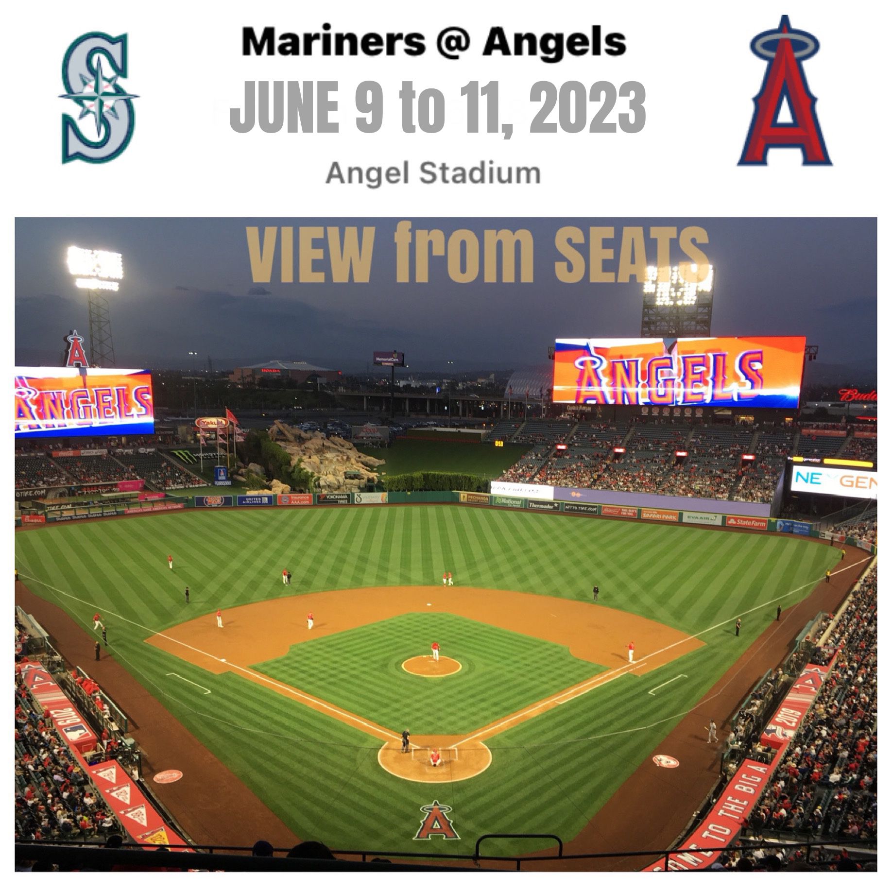 2 Baseball Tickets + Parking LA Angels Anaheim vs Seattle Mariners June 9 10 11, 2023