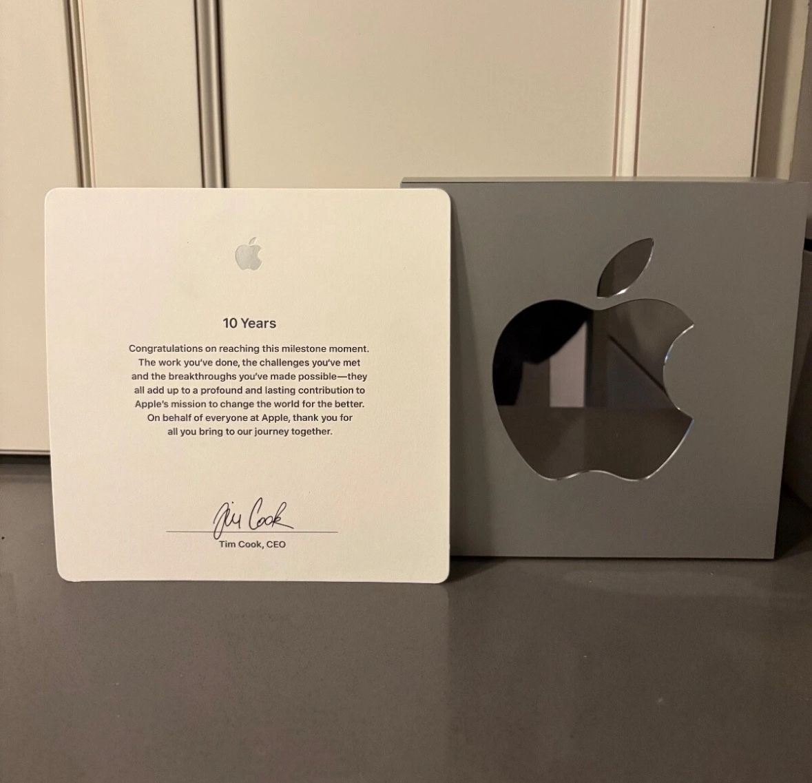 Apple Employee 10 Year Award Plaque - Collector’s Item With Tim Cook Signature