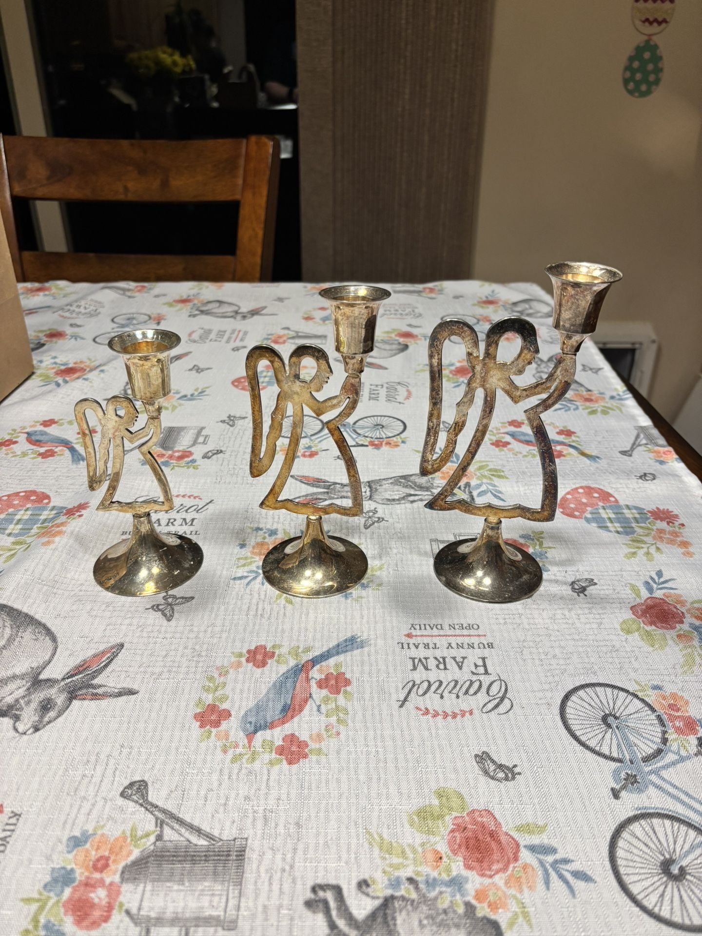 Set of three vintage Int’l Silver Co Silver Plate Angel Candlestick Holders 