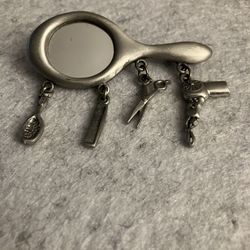 Vintage Pewter Hairstylist Brooch