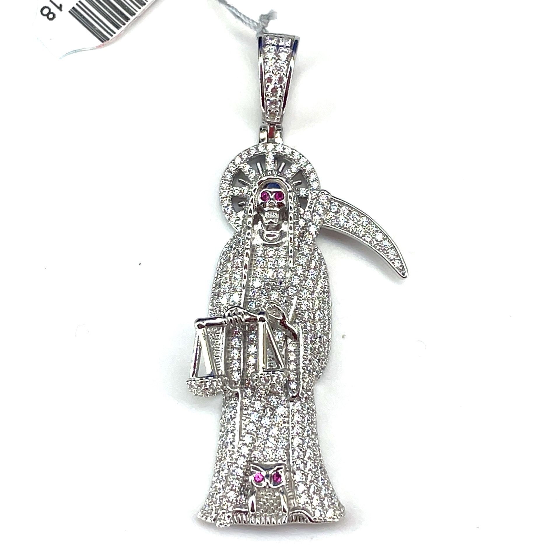 925 Sterling Silver CZ Santa Muerte Pendant 12.20g 200755/18