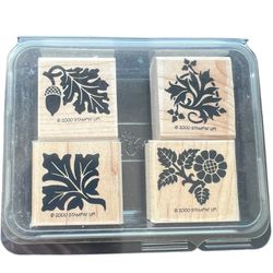 Stampin Up Rubber Stamps Ornamentals Set of 4 Wood Mounted Leaves Filigree Acorn  Add a touch of elegance to your crafts with this set of four Stampin
