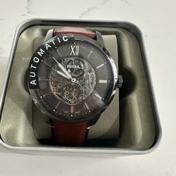 Fossil Men's Neutra Automatic Stainless Steel and Leather Three-Hand Skeleton Watch