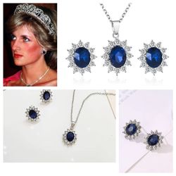 Set Necklace and Earrings Sapphire Zirco Silver plated 965  