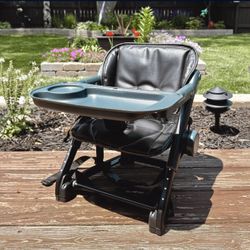 Unilove Feed Me 3-in-1 Transitional/Compact Travel High Chair Seat w/Swivel Tray (Infants/Toddlers) - Bubble Black - Vegan Leather