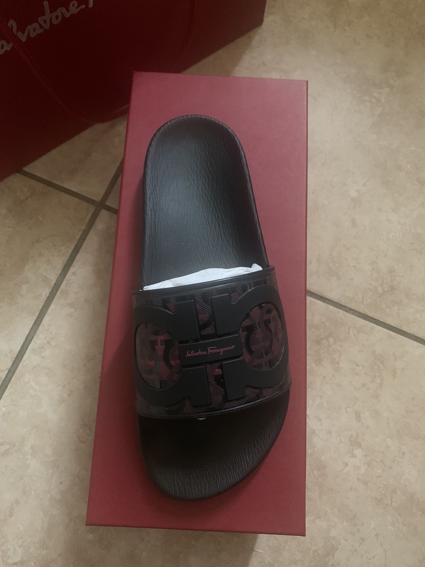 Red And Black Salvatore Ferragamo Slides - pearsons-glass.co.uk display picture 2