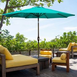 Outdoor 9 Feet Aluminum Market  Umbrella with Crank and Push Button Tilt for Patio, Garden, Deck, Backyard, Pool - No Base