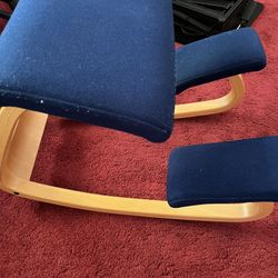 Blue Stokke Wooden Rocking Kneeling Chair, Ergonomic Rocker Stool for Home and Office, Angled Posture Seat