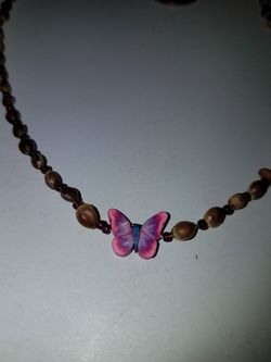 Necklace pink butterfly choker