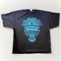 3XL Aztec Warrior Cheetah Mens T-shirt Black Aqua Blue One Shot One Kill