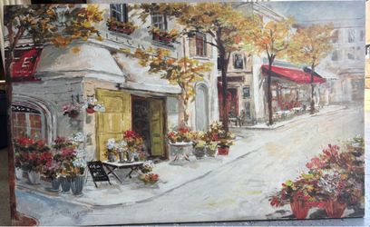 European Street Scene Oil Painting on Canvas