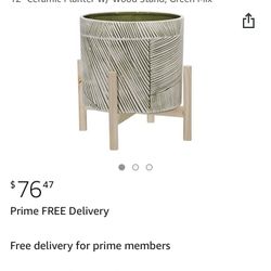 Brand New Ceramic Pot With Wood Stand