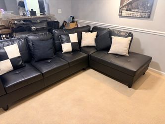 Black Faux Leather Sectional Sofa with Chaise