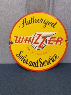 Vintage 12” Whizzer Dealership Porcelain Sign Car Gas Truck Gasoline