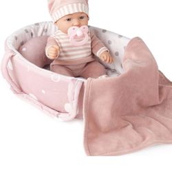 Enjoyin 12'' Baby Doll Playset with Washable Doll Accessories Includes Carrier Bassinet Bed, Pacifier, Blanket, and Pillow, First Baby Dolls for Toddl