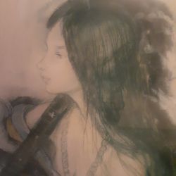 Beautiful Charcoal Drawing1977 Lady Playing With Guitar