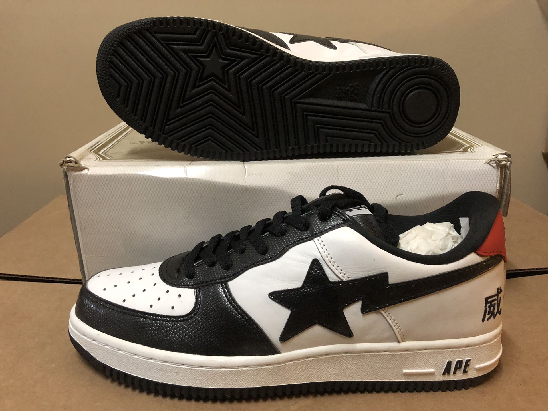 A BATHING APE BAPESTA FOOT SOLDIERS BAPE 2005FS-001 E1 WHT BLK SNAKE BAPE SZ 12