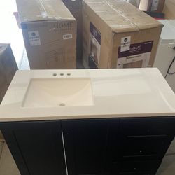 Glacier Bay Bannister 43 in. Single Sink Deep Blue Bath Vanity with Granite-Look Colorpoint White Cultured Marble Top (Assembled) 