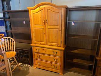 Pine Armoire with Three Drawer Base