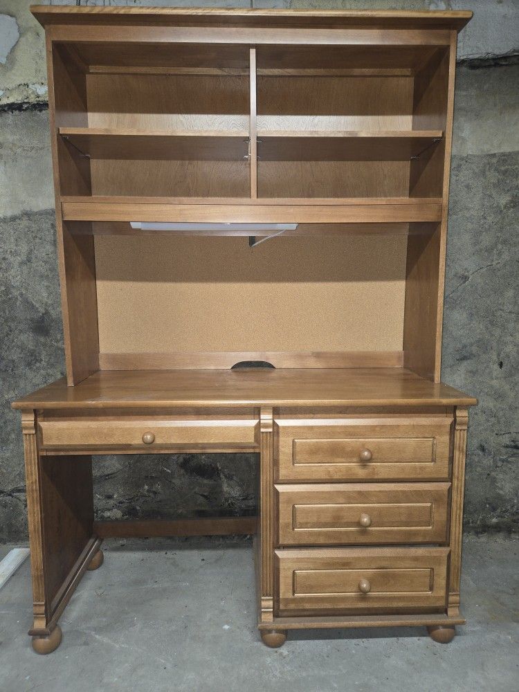 All Wood 3 Piece Desk With Bookshelf And Chair