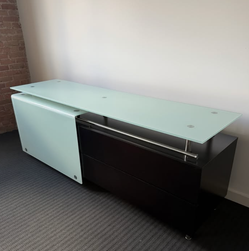 Modern Espresso Wood & Teal Glass Sideboard / Media Console – Designer Piece