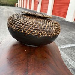 Vintage Indonesian Handwoven Rattan Coiled Basket