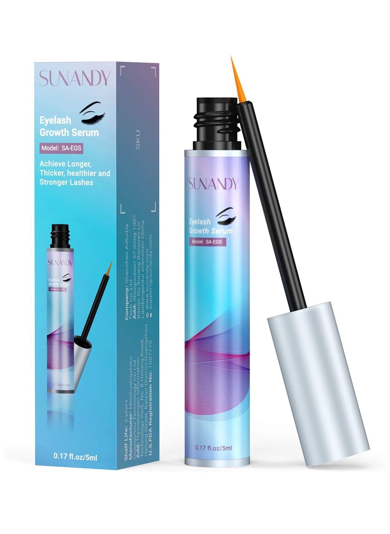 Eyelash Growth Serum, Sunandy Natural Eyelash Serum, rapid lash growth serum for Longer, Thicker Eyelashes and Eyebrows