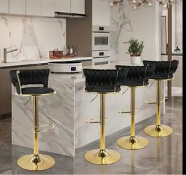 Black Velvet Adjustable Bar Stools Set of 4