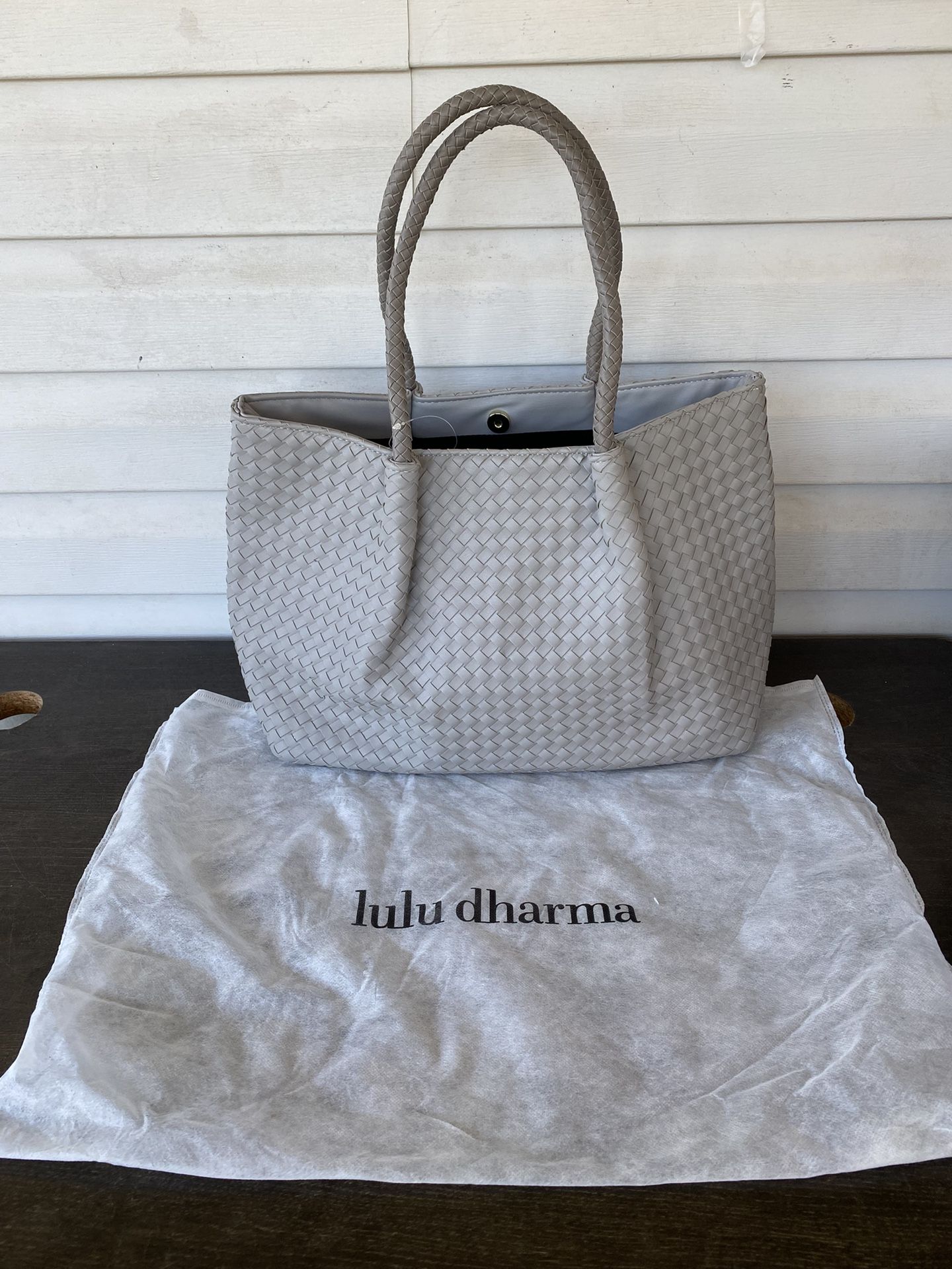 LULU DHARMA #41380 Grey Vegan Leather Woven Large Tote Bag
