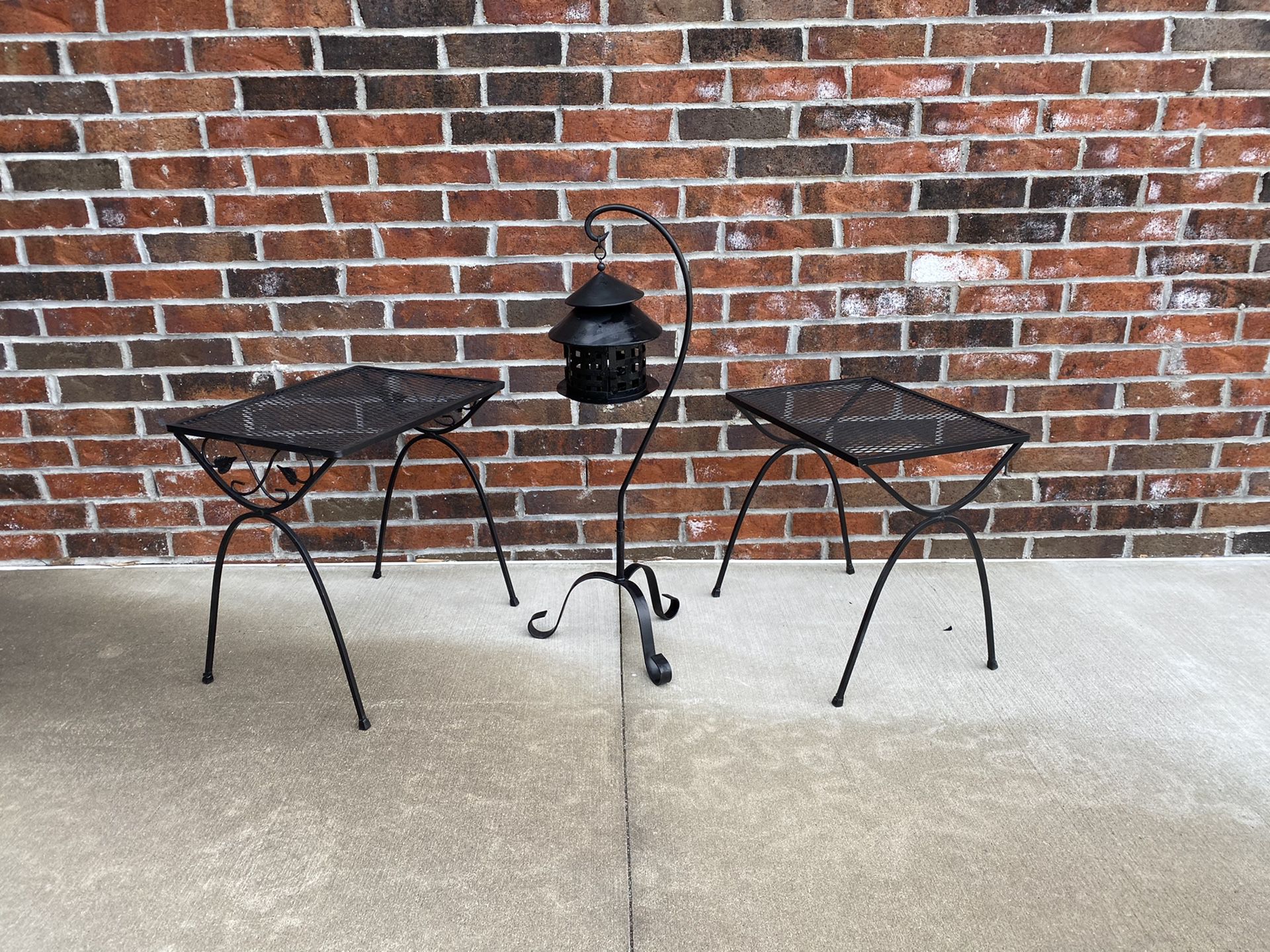Iron Patio Tables & Hanging Candle Lamp