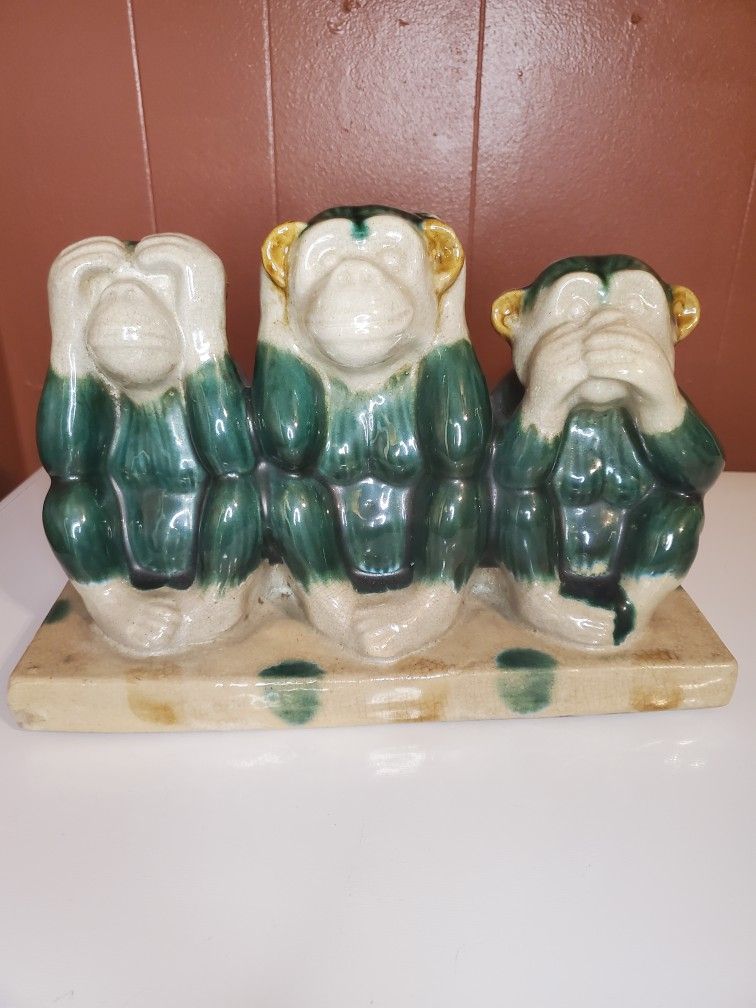 Vintage Majolica Style 3 Wise Monkey