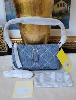 NWT Marc Jacobs Quilted Denim Snapshot Pochette Shoulder Bag Leather Chain Strap