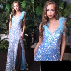 New With Tags Iridescent Blue Sequin Size 10 Prom Dress & Formal Dress $215