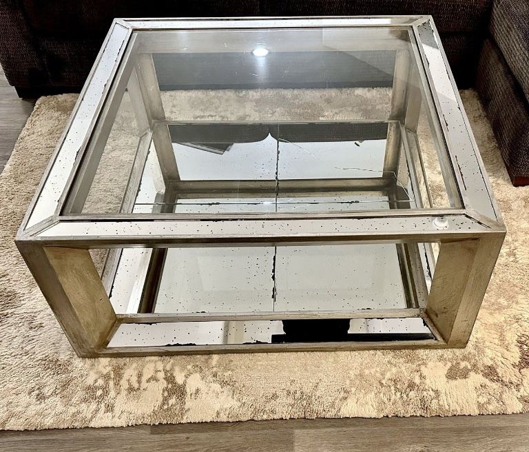 Z Gallerie Wood And Glass Mirrored Pascual Coffee Table