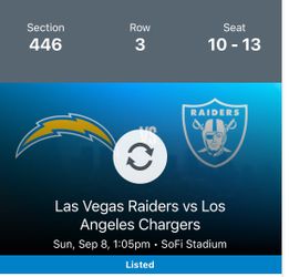 Chargers/Raiders Tickets Todays Game 