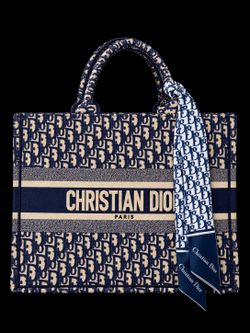 Christian Dior Book Tote – Blue Oblique Canvas with Scarf