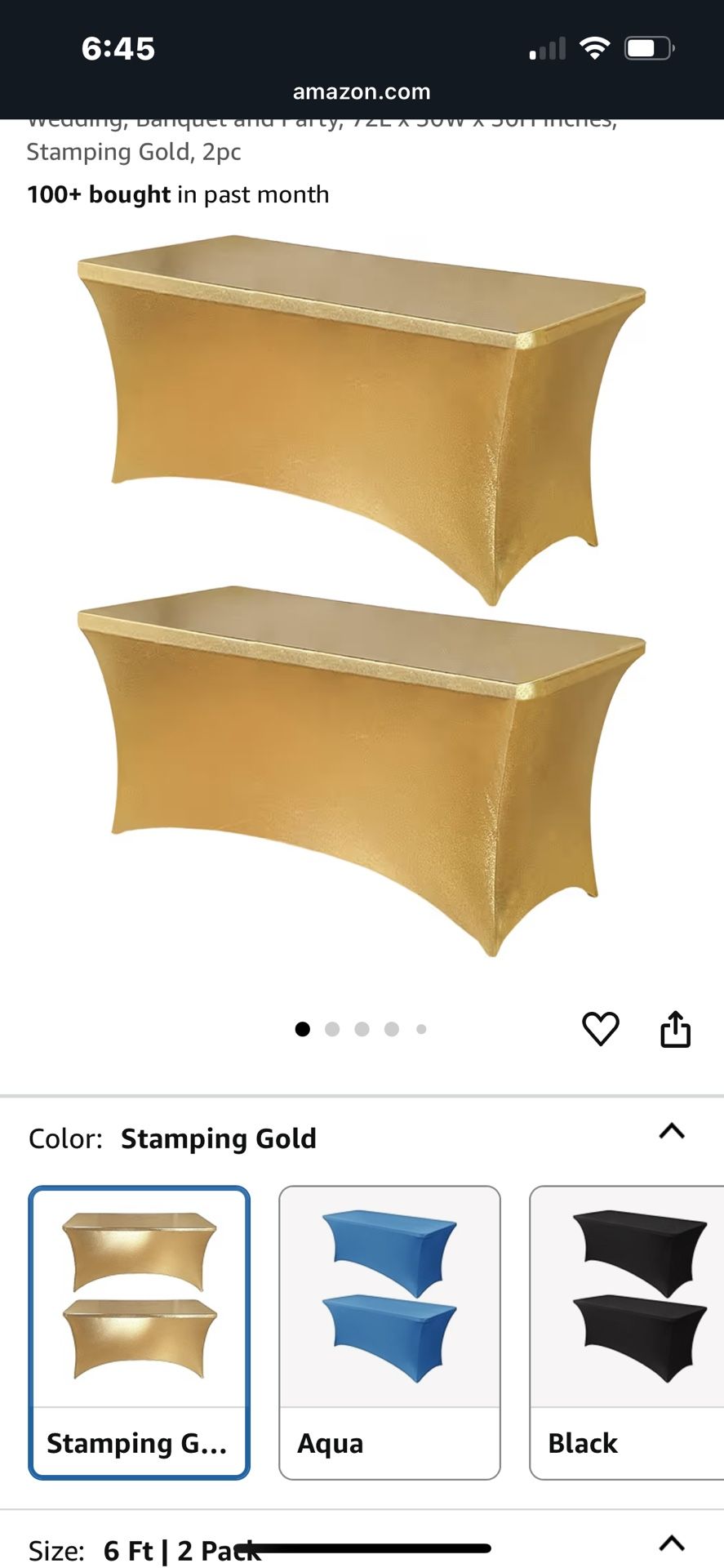 Gold metallic 6 foot spandex tablecloth four pieces