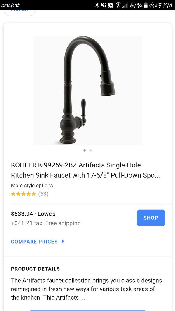 Kohler K 99259 2bz Artifacts Single Hole Kitchen Sink Faucet With 17 5 8 Pull Down Spout And Turned Lever Handle Docknet For In Orlando Fl
