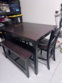 Dark Wood Counter-Height Dining Table Set